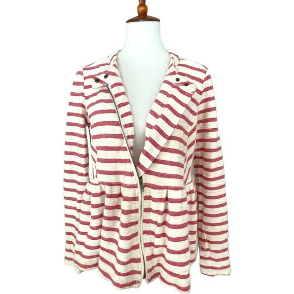Free People Women's White Red Stripe Long Sleeve Full Zip Peplum Jacket SMALL - Picture 3 of 12